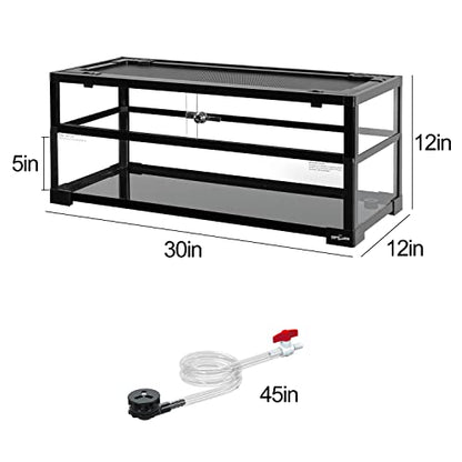 REPTIZOO 18 Gallon Turtle Tank Aquarium, 30"×12"×12" Tortoise Habitat Water-Land Ecological Turtle Tank with Drainage System Aquatic Aquarium - size: 30"×12"×12"