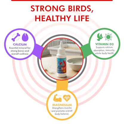 Calcium Plus Liquid 2 Fl Oz - Wellness and Breeding Support | Calcium Supplement - Supports Healthy Growth, Bone Strength, Breeding, Brain and Muscle Function, and Wellness for All Birds - size: 2 Fl Oz