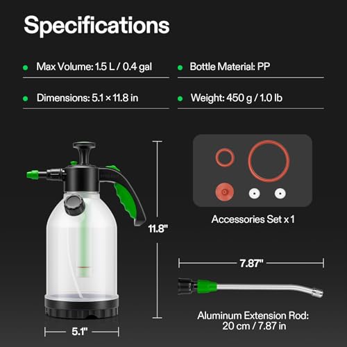VIVOSUN 50oz Pump Sprayer, Portable Water Spray Bottle | for Spraying Plants, Flowers, Weeds and Cleaning, Hand Pump with Side Filling Port, Measuring Cup, Adjustable Nozzles - size: 50oz