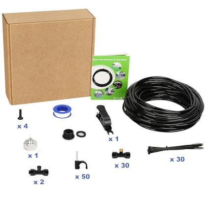 GMAULEE Misting Cooling System, DIY 98.5FT(30M) Misting Line +30 Brass Mist Nozzles+ a Brass Connector(3/4'') Outdoor Mister System for Patio Waterpark Garden Trampoline Greenhouse - size: 98.5 ft (30M)+30 Brass