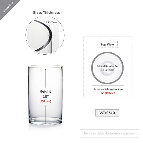WGV Cylinder Vase, Width 6", Height 10", Clear Glass Container Terrarium Candle Holder for Wedding Centerpiece, Party Event, Home Office Decor, 1 Piece - size: 6"x10"H