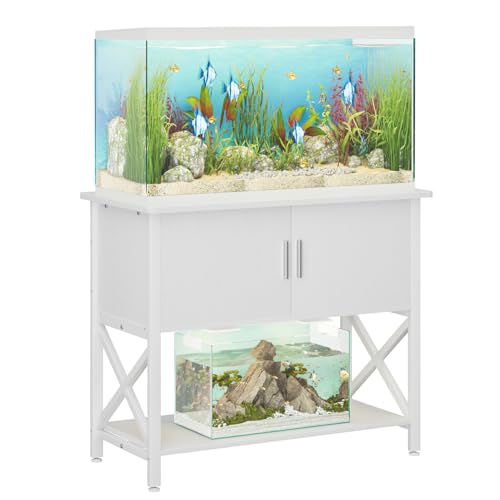 APPOLYN 40-50 Gal Aquarium Stand with Cabinet Storage, White | 36.6"Lx18.9"W, Fish Tank Stand, Metal Frame, Adjustable Feet, Turtle Reptile Tank Stand, Easy Assembly, Living Room, Office - color: White
