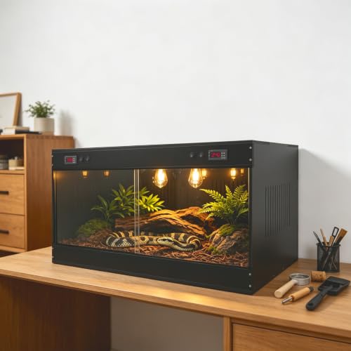 Reptile Terrarium with Temperature Controller, 39.4x19.7x19.7in PVC Enclosure for Leopard Gecko Bearded Dragon Snake Turtle