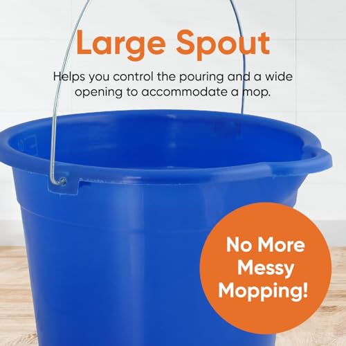 Superio 2.75 Gallon Plastic Mop Bucket with Grip Handle, Utility Pail for Cleaning, Car Wash, Fishing, Camping & Household Use, 10 Liter, Royal Blue - 2 Pack - color: Royal Blue, size: 2 Pack