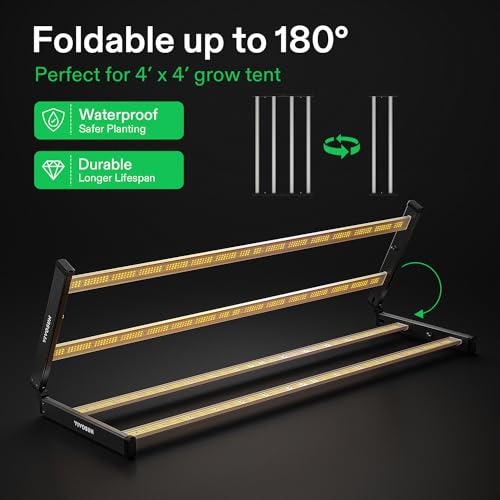 VIVOSUN VSFL3000 300W LED Grow Light Foldable 4-Bar Dimmable Full Spectrum | UR/FR supplemental wavelengths enhance vegetative and flowering stages - size: 3x3