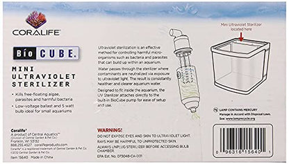 Coralife Aquarium Fish Tank Marine Salt Water Turbo-Twist UV Sterilizer, Mini, For BioCubes