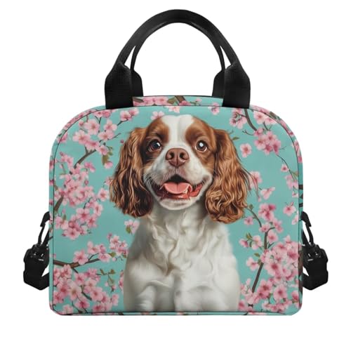 Cavalier King Charles Spaniel Dog Kids Insulated Lunch Bag Cherry Blossom Lunch Box Outdoor Insulated Lunch Box Student Lunch Tote Bag Picnic Lunchbox - color: Cavalier King Charles Spaniel Dog Cherry Blossom