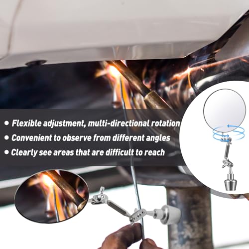 Kingdder 2pcs 3.15inch Inspection Mirrors Magnetic Base with Adjustable Arm | Round Swivel Angle Ball Joint, for Welding, Machine Maintenance, for Technicians, Auto Mechanics - size: 3.15 Inch