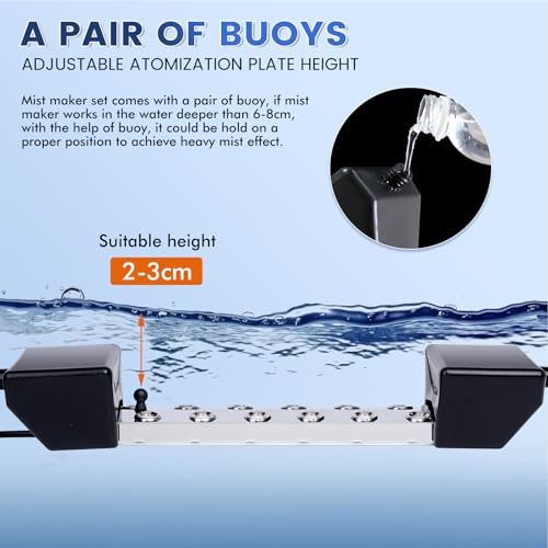 Ultrasonic Mist Maker 12 Heads, 9000mL/H Pond Fogger with 400W Power Supply Buoy Replacement Discs for Pond, Garden, Rockery, Greenhouse,Mushroom Halloween Decoration (12 Heads) - style: 12 Heads