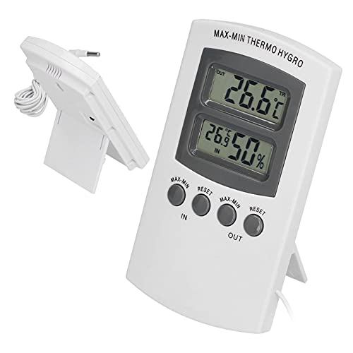 LCD Temperature Humidity Monitor Dual Screen Display, High Accuracy ±1% RH ±0.5°C with Memory Function, for Greenhouse Garden Wine Cellar Refrigerator Camping (182 Characters)