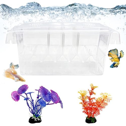 Tfwadmx Fish Breeding Box - 4 Rooms HD Aquarium Breeder with Suction Cups, Baby Hatchery Acrylic Incubator Isolation Box, Artificial Plant for Guppy Hatchery - size: 4 Rooms