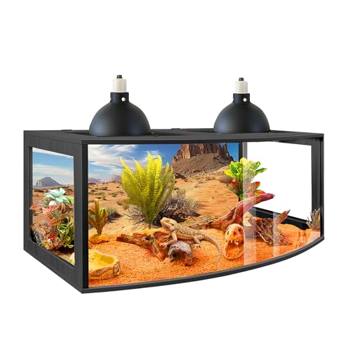 PROLEE Bearded Dragon Tank, Curved Reptile Enclosure with 3-Side Clear Acrylic Panels, Spacious Lizard Tank with Metal Mesh Top and Lockable Door for Reptile Habitat (Black, 48" Length,80 Gallons) - color: Black, size: 48"Length,80 Gallons