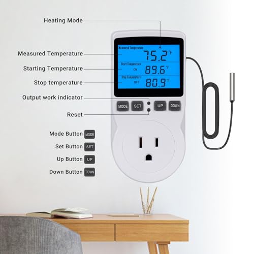 INKBIRDPLUS Plug in Thermostat Temperature Controlled Outlet Digital Thermostat Outlet Heating Cooling Control Timer 1800W 110V 15A Backlit Display (TC/Timer) - style: Temp