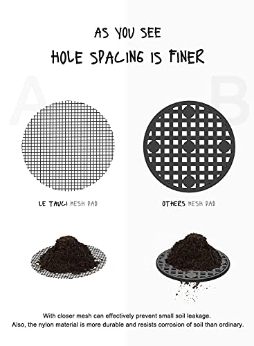 LE TAUCI Plant Pot Hole Mesh Pads, 4-Inch Round Flower Pot Drainage Covers, Prevent Soil Loss, Durable Reusable, Bonsai Bottom Grid Mat, Gardening Essentials, 50-Pack - size: 4*4 inches