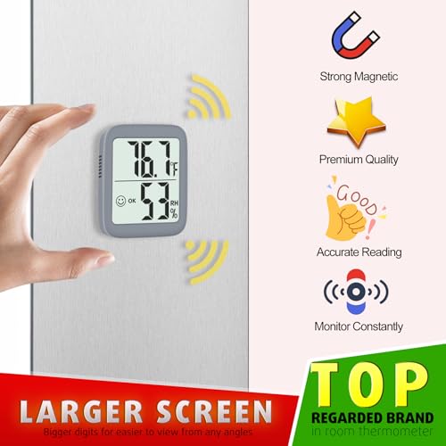 2 Pack Room Thermometer Indoor Hygrometer | Monitor Temperature & Humidity, Accurate, Fast Read, Easy To View, Magnetic/Kickstand/Hanging, ℉/℃, w/ Battery, Compact - color: 2 Pcs* Space Grey