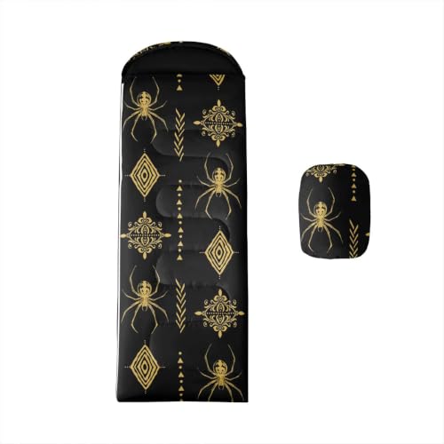 Erosebridal Sugar Skull Kids Sleeping Bag Southwestern Aztec Western Camping Blanket for Hiking Travel Hunting Sleep Bag - color: Black Yellow Gold 20