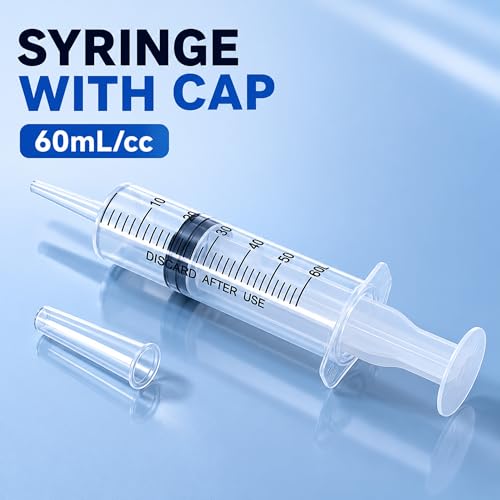 10 Pack 60ml Syringe for Liquid - Large Plastic Syringes Without Needle for Food Thick Liquids and Irrigation Water, Lip Gloss Filling, Measuring ( 10 Pack 60 ml / cc ) - size: 60ml