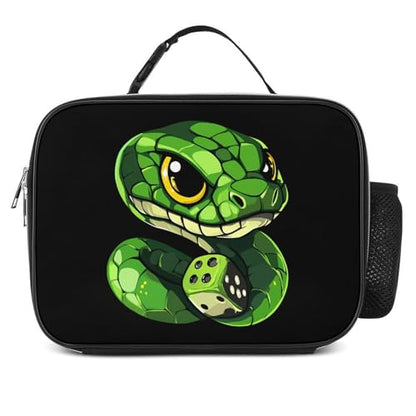 Snake with Dice Insulated Lunch Bag Polyester 27x21x9cm | Makeup Storage Tote with Removable Handle and Mesh Side Pocket for Women Men Work Picnic Travel
