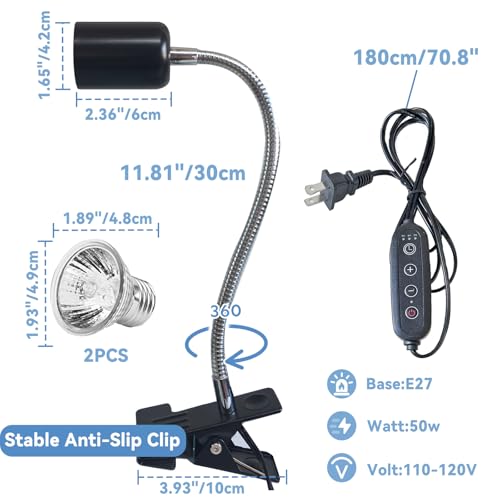 BNOSDM Reptile Heat Lamp, UVA UVB Light for Aquarium Turtle Tank, Reptile Lamp Fixture with 2 * 50W Basking Light and 360° Rotatable Timing & Dimming, Tortoise Heat Lamp for Turtle Lizard Snake Chick - color: Single-head Black
