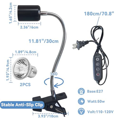 BNOSDM Reptile Heat Lamp, UVA UVB Light for Aquarium Turtle Tank, Reptile Lamp Fixture with 2 * 50W Basking Light and 360° Rotatable Timing & Dimming, Tortoise Heat Lamp for Turtle Lizard Snake Chick - color: Single-head Black