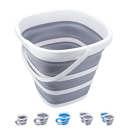 Collapsible Bucket 10L 2.6 Gallon Cleaning Bucket Mop Bucket Folding Foldable Portable Small Plastic Water Supplies for Outdoor Garden Camping Fishing Car Wash Space Saving Grey Square - color: Grey - 10l