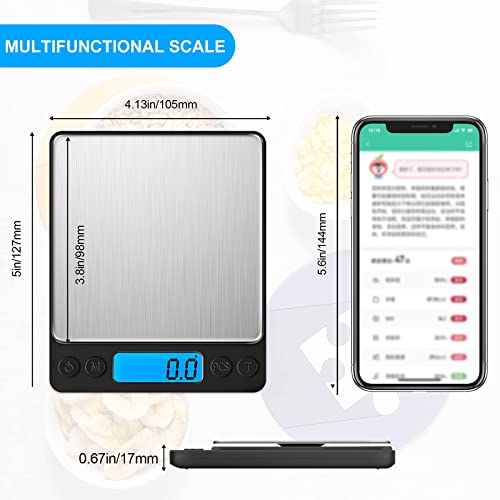 Digital Food Kitchen Scale Upgraded, YONCON 3000g/0.1g High Accuracy Mini Pocket Scale Measures in Grams and oz for Cooking, Baking, Jewelry, Tare Function,2 Trays, LCD Display (Batteries Included) - color: Black