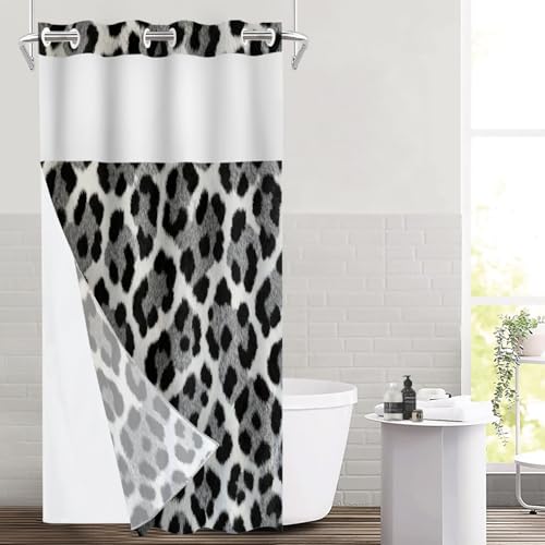 Pink Leopard Print No Hooks Shower Curtain with Snap in Liner Set, Animal Nature Cat Wildlife Fur Tub Curtainn Mesh Top Window & Magnetic Hem Waterproof 35.5X74 Inch - color: Animal Leopard Print Black2, size: 35.4"W x 74"L (Pack of 1)