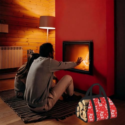 AMRANDOM Santa Claus Laugh Christmas Firewood Log Carrier Tote Outdoor Large Capacity Firewood Carrier Bag with Handles - color: Color1027