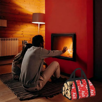 AMRANDOM Santa Claus Laugh Christmas Firewood Log Carrier Tote Outdoor Large Capacity Firewood Carrier Bag with Handles - color: Color1027