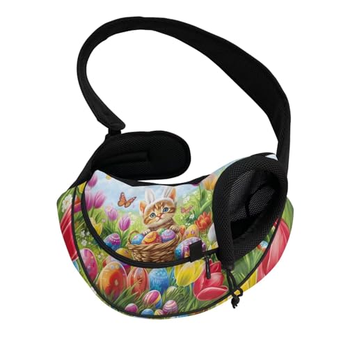 COEQINE Small Dog Easter Outfit Carrier Backpack Thick Padded Shoulder Strap Hands-Free Colorful Eggs Kawaii Cat Bunny Ears with Drawstring Dog Papoose for Travel - color: Colorful Eggs Kawaii Cat Bunny Costome