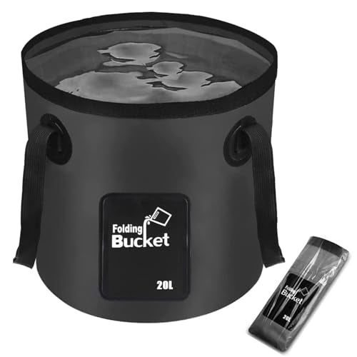 Collapsible Bucket with Handle, Lightweight 5 Gallon 20L | Folding Water Container, Portable Wash Basin for Camping, Fishing, Gardening, Car Washing, and Outdoor Use - color: Black, size: 20L