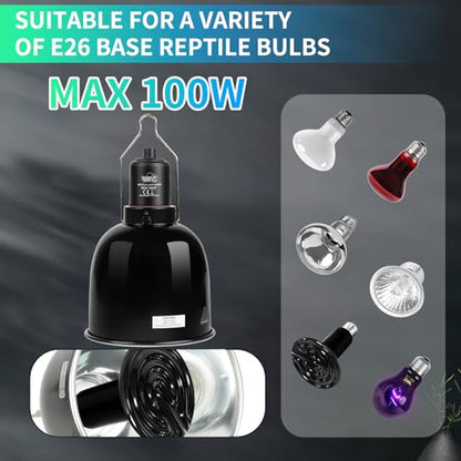 LUCKY HERP Reptile Light Fixture with Dimming Thermostat & Timer, Aluminum 5.5inch Deep Dome Reptile Lamp Fixture, Heat Lamp Fixture for Reptile Bulb Basking Heat Bulb, Max 100W - size: 5.5 Inch