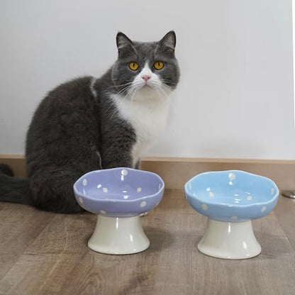 Purple Mushroom Cat Bowl, Elevated Ceramic Bowl for Cats | Elevated, Ceramic, Whisker Friendly, Wide Opening, Dishwasher Safe,durable - color: Purple
