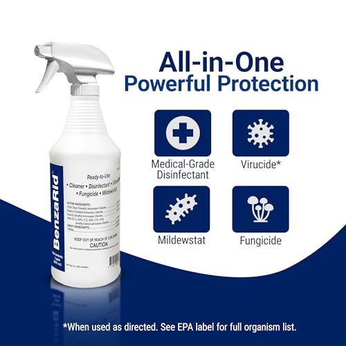 BenzaRid Pro Mold Killer Fungicide Disinfectant including Aspergillus Niger (Black Mold) H5N1 Pack | Multi-Purpose Fungicide, Mildewstat, Disinfectant, Virucide | EPA Reg. 1 Gal + 32 oz.