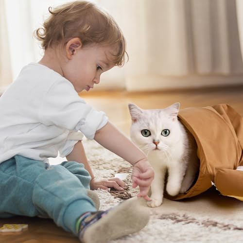 Spardar 2-in-1 Bunny Tunnel Bed, with Removable Mat Hideout, Khaki | Collapsible Tunnel Tubes Toys, Washable, Interactive Toys for Rabbits, Chinchilla, Hedgehog, Guinea, Kitty - color: Khaki
