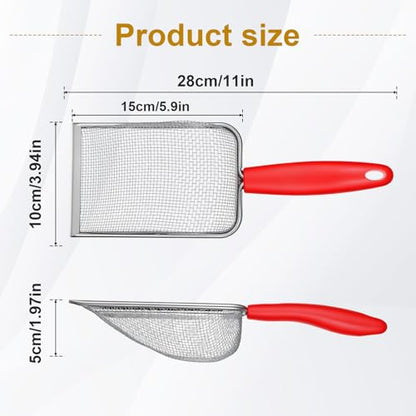 Fine Mesh Metal Reptile Litter Cleaner Scooper, Stainless Steel Mesh Litter Shovel, Black Non-Slip Handle Sifter for Lizard Substrate Reptile Terrarium Sand Waste, Red