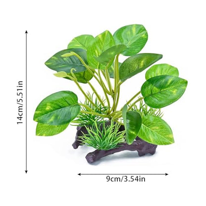 2PCS Reptile Artificial Plants, Terrarium Plants Decorations Supplies, Amphibian Habitat Hideout Tank Accessories(Green+ Yellow)