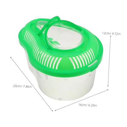 Portable Reptile Feeding Tank with Enclosed Lid Small Green Pet Transport Container for Snake Breeding Turtle and Crab Catching Convenient Handle Sunbathing Platform