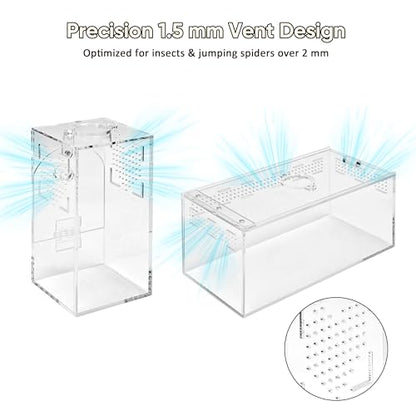 Jumping Spider Enclosure Set, Terrestrial Arboreal Combo, Acrylic Tarantula Terrarium, Praying Mantis Habitat, No Assembly, 2-Size Kit, Medium - size: Medium