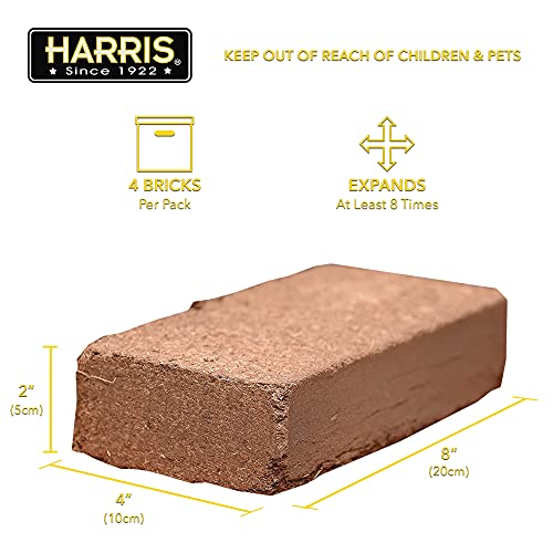 Harris Coco Coir Pith, 4 Bricks Expand to 9 Gallons of Coconut Coir, Coconut Fiber