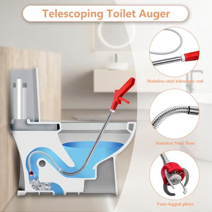 Toilet Auger/Snake Drain Clog Remover Tool Kit | 3 Clog Remover Tools for Blocking and Cleaning Toilets, Kitchen Sinks, Bath Tubs and Sewers,Home essential - style: Toilet Drain Unblocking kit