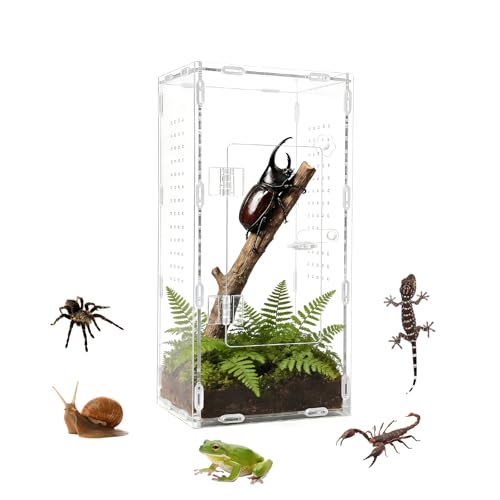 Acrylic Jumping Spider Enclosure, Reptile Terrarium Enclosure with Front Opening Door, 5.91×5.91×11.88 Inch Reptiles Habitat Tank Breeding Box for Tarantula Insect Snake Lizard - color: 5.91×5.91×11.8