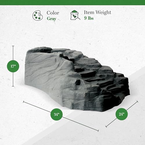Algreen Rock Waterfall, Tranquility Pond Fountain, Gray | Heavy-Duty BPA-Free Polyethylene, 34x17x24 in, 0.75 in Fitting, Fish & Plant Safe, 9 lb