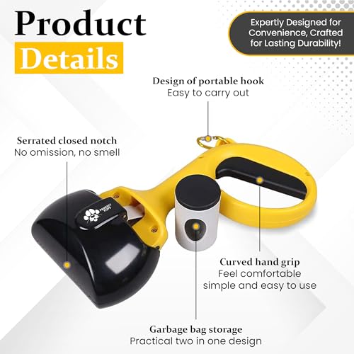 Dog Pooper Scooper for Small & Medium Dogs, 10” x 5” Lightweight Poop Scooper with Ergonomic Comfort Grip, Non-Stick Surface, Portable & Easy to Clean - color: Yellow
