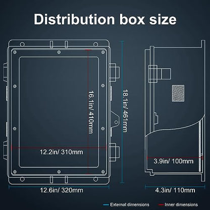 Namunanee Outdoor Electrical Junction Box with High Power Outlet, ABS Water Resistant Enclosure with Internal Mounting Panel & Hinged Cover. (18.1" H* 12.6" L* 4.3" W & Outlet) - size: 18.1"H x 12.6"L x 4.3"W & Outlet