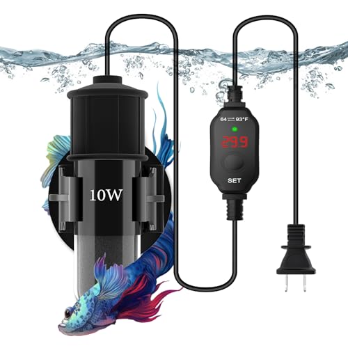 Small Aquarium Heater,Submersible Adjustable Mini Fish Tank Heater 10W,Betta Heater with External Temperature Controller,LED Temperature Display, Used for 1-2 Gallon