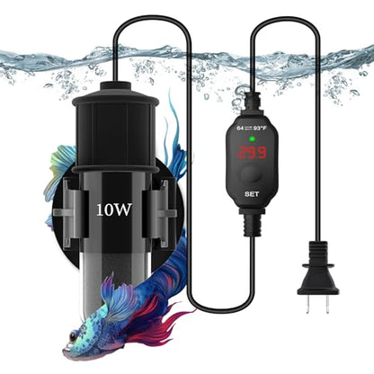 Small Aquarium Heater,Submersible Adjustable Mini Fish Tank Heater 10W,Betta Heater with External Temperature Controller,LED Temperature Display, Used for 1-2 Gallon
