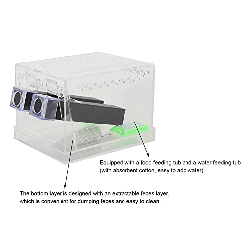 SUNGOOYUE Cricket Keeper Box, Acrylic Feeding Box with Water Food Tub, Clear Ventilated Lid and Waste Tray, 15x10x10cm for Reptile Terrarium Breeding Home Office (Large Size) - size: Large Size