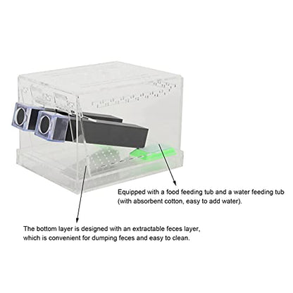 SUNGOOYUE Cricket Keeper Box, Acrylic Feeding Box with Water Food Tub, Clear Ventilated Lid and Waste Tray, 15x10x10cm for Reptile Terrarium Breeding Home Office (Large Size) - size: Large Size