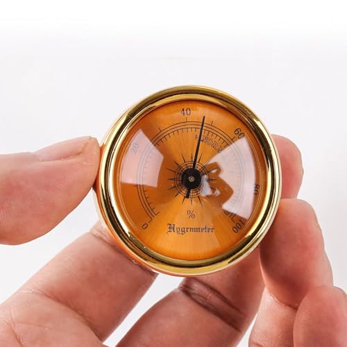 Brown Round Glass Analog Hygrometer for Humidors for Guitar Violin Cabinet File Box Hygrometer for Analog Weather Hygrometers Thermometers and Weather Instruments 44x44x22mm